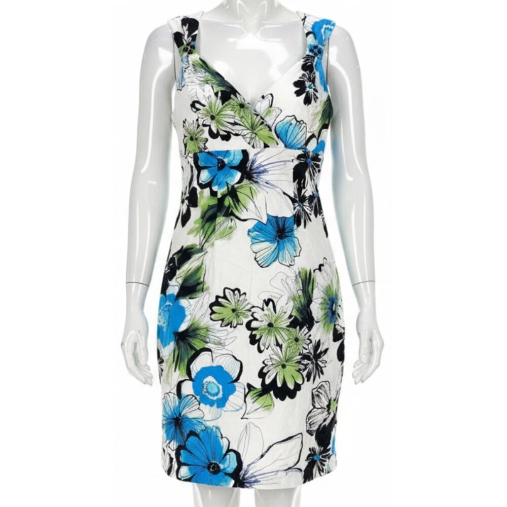 Roulette Dress 8 White Blue Green Floral Babydoll V Neck Sleeveless Y2K Date